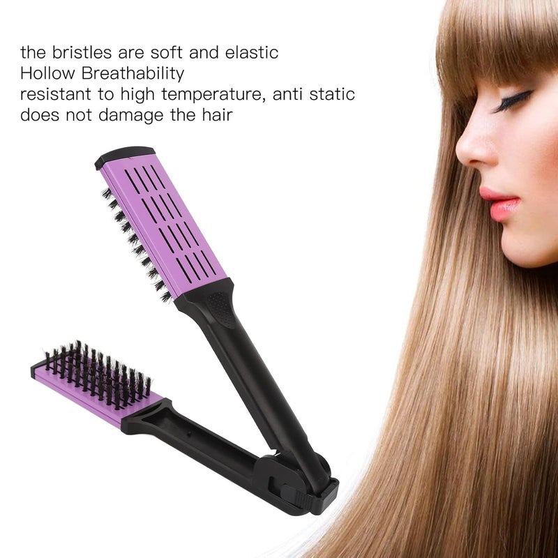 woobles Bristle Clamp Hair Brush, Hair Straightening Comb, Soft Bristles Double Sided Brush Clamp Straightener with Ergonomic Handle for Smoothing and Straight Hair Styles - Image 2