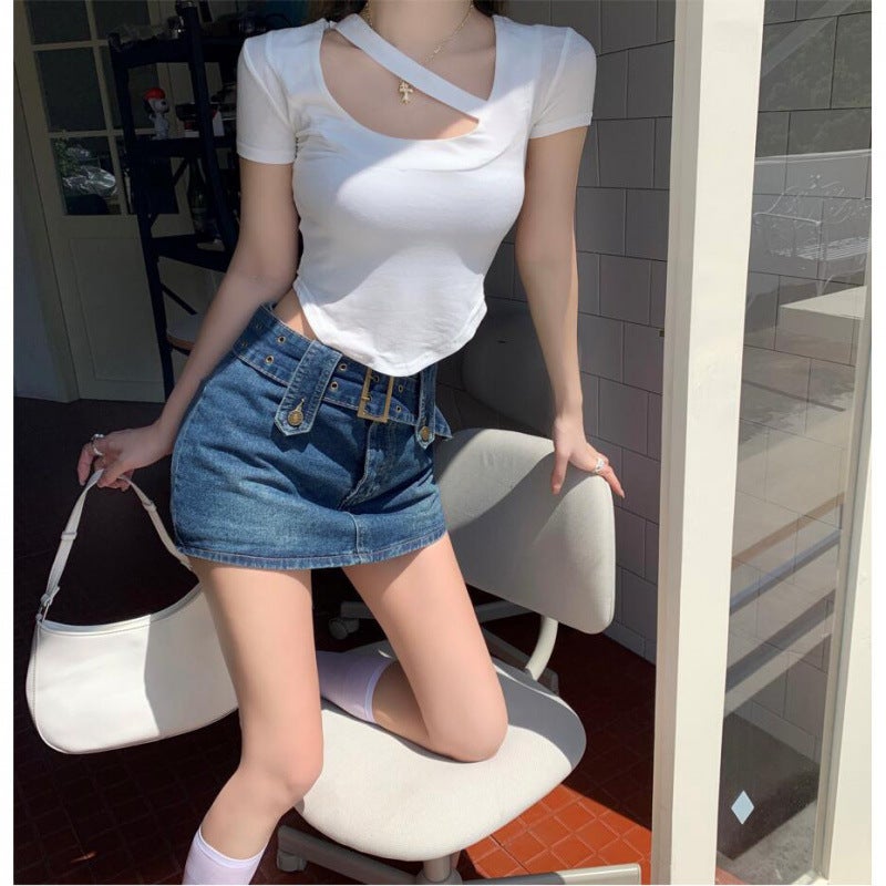 White Girl High Waist Denim Skirt Women'S Summer Ins Trendy Pants Skirt Design Sense Small A- Line Hip Skirt - Image 1