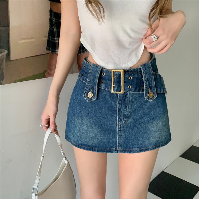 White Girl High Waist Denim Skirt Women'S Summer Ins Trendy Pants Skirt Design Sense Small A- Line Hip Skirt - Image 3