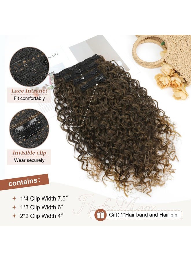 Flufymooz Clip in Hair Extensions, 4PC 100％ Pure Protein Silk Hair Extensions Long Soft Natural Hairpiece 20 Inch Curly Hair Extension for Women (Brown to Dirty Blonde) - Image 4