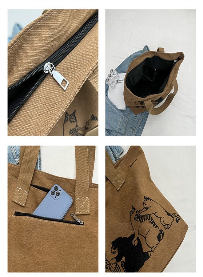 Tote bag canvas large capacity shoulder crossbody fashion handbag - Image 5