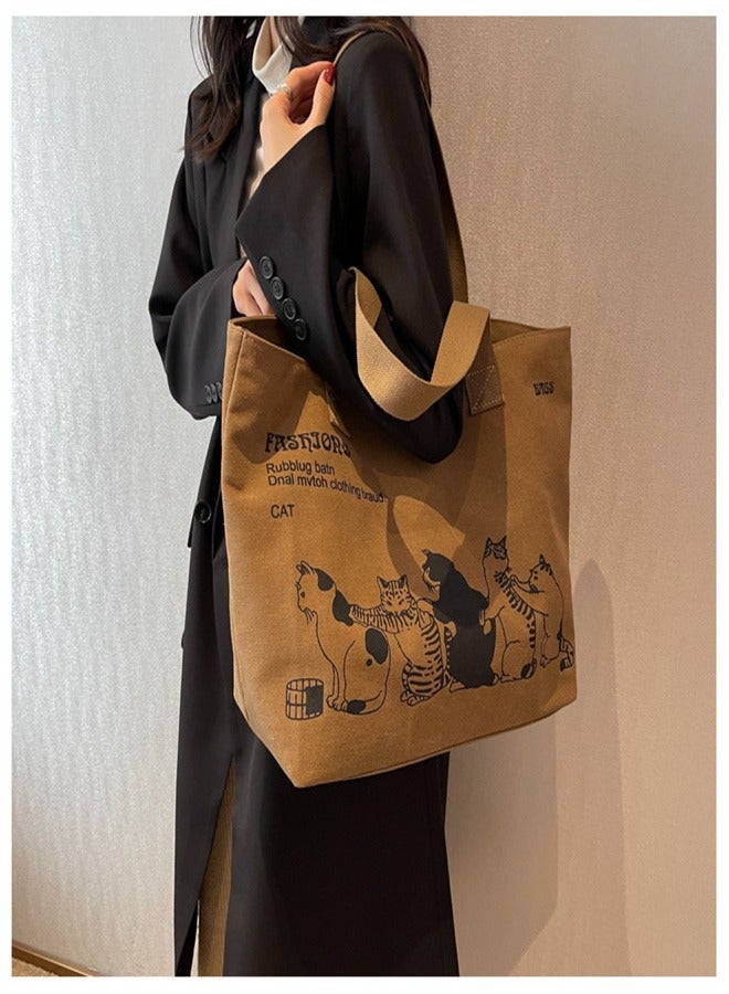 Tote bag canvas large capacity shoulder crossbody fashion handbag - Image 3