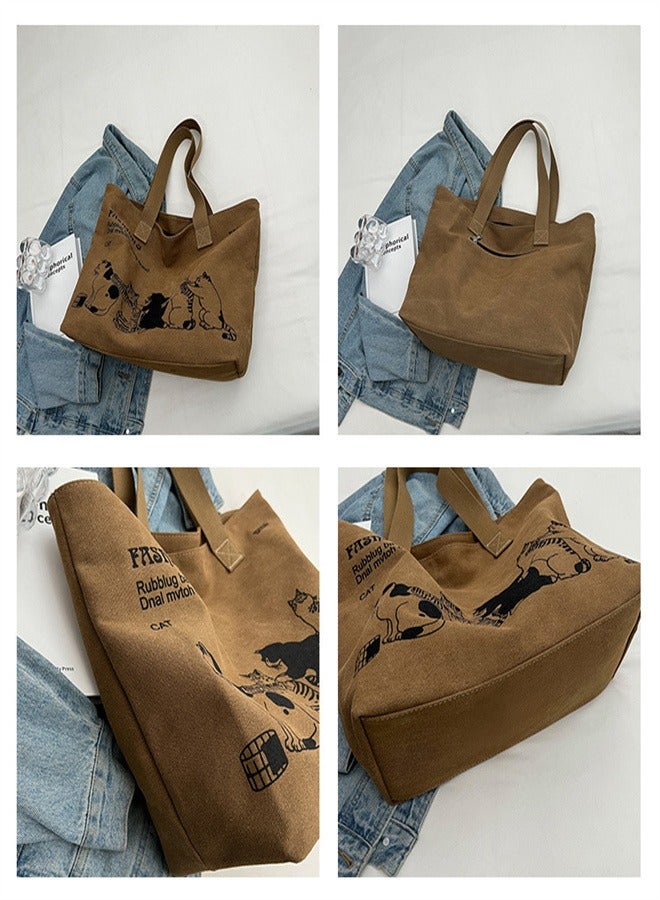 Tote bag canvas large capacity shoulder crossbody fashion handbag - Image 4