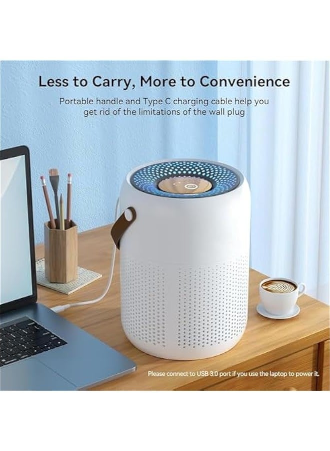 Beauenty Air Purifier, H13 HEPA Air Purifier, Portable Purifier, 3-in-1 Filter, 99.7% Air Cleaner, 4 Operating Modes, Air Quality Detect, Night Light, Max 216 sq.ft, Type-C Plug, Low Noise, Filter Replace - Image 4
