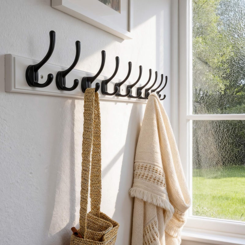 Dseap Coat Rack Wall Mounted: 10-Hooks, 38-1/4" Long, 16" Hole to Hole, Wood Coat?Hooks Wall Mounted, Hook Rack, Hook Rail, Hooks for Hanging Coats, White & Black - Image 4