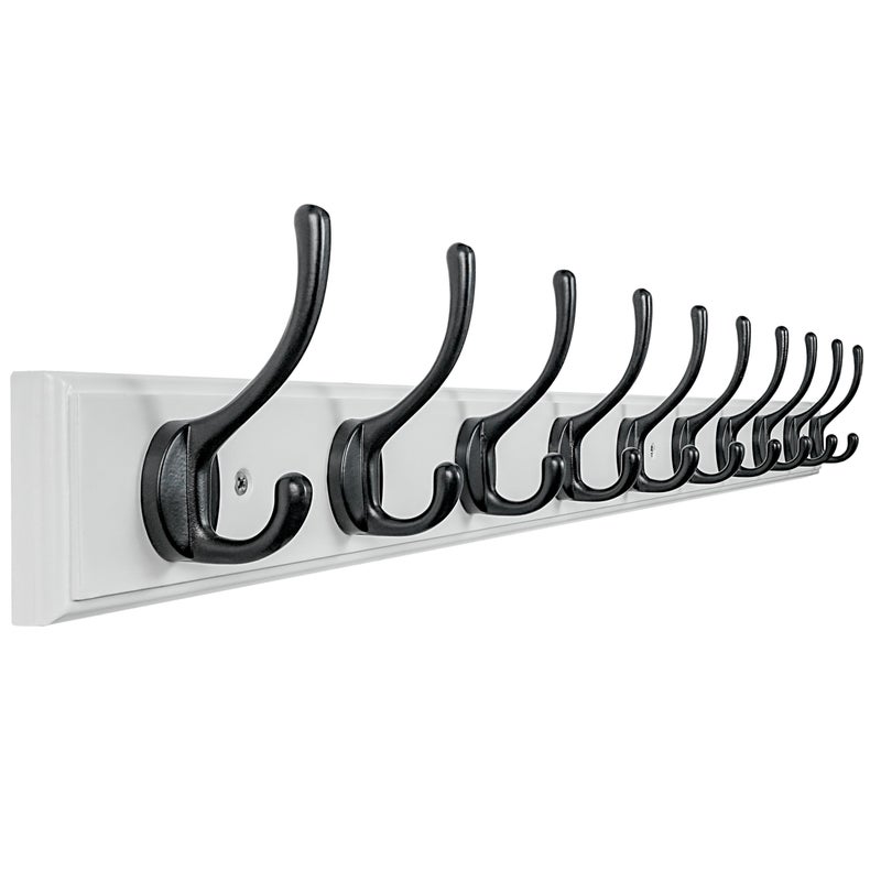 Dseap Coat Rack Wall Mounted: 10-Hooks, 38-1/4" Long, 16" Hole to Hole, Wood Coat?Hooks Wall Mounted, Hook Rack, Hook Rail, Hooks for Hanging Coats, White & Black - Image 1