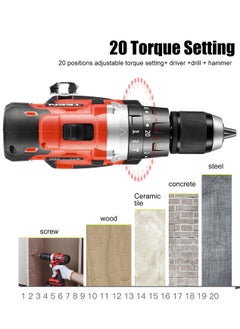 TEENO TEENO Cordless Hammer Drill Driver 20V Two 2.0Ah Li-Ion Battery 1/2" Metal Drill Chuck with 15 Pieces Bits Kit and Box  - Image 3