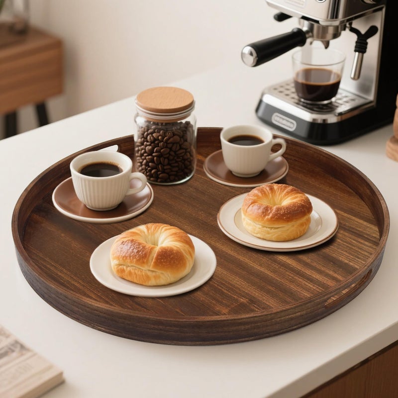 Hodeframe Round Decorative Tray, Extra Large Wooden Serving Tray with Handles, 11.8in Vintage Brown Decorative Trays for Coffee Table,Kitchen Counter,bandejas decorativas - Image 4
