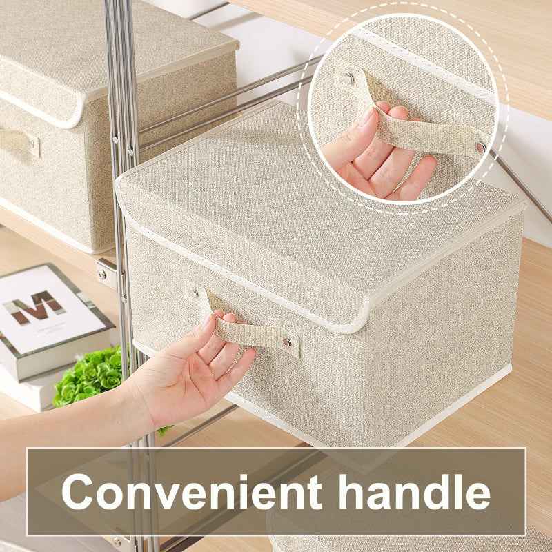 ENUMAIL Storage Boxes, Collapsible Storage Bins with Lids, Cotton and linen cloth Storage Baskets with Handle, for Books, Closet, Bedroom, Home, 13x9.1x7.9 in, Grey and Beige - Image 5