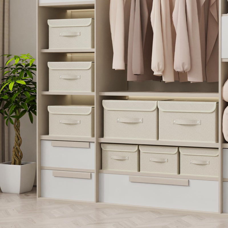 ENUMAIL Storage Boxes, Collapsible Storage Bins with Lids, Cotton and linen cloth Storage Baskets with Handle, for Books, Closet, Bedroom, Home, 13x9.1x7.9 in, Grey and Beige - Image 2