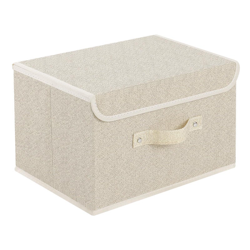 ENUMAIL Storage Boxes, Collapsible Storage Bins with Lids, Cotton and linen cloth Storage Baskets with Handle, for Books, Closet, Bedroom, Home, 13x9.1x7.9 in, Grey and Beige - Image 1