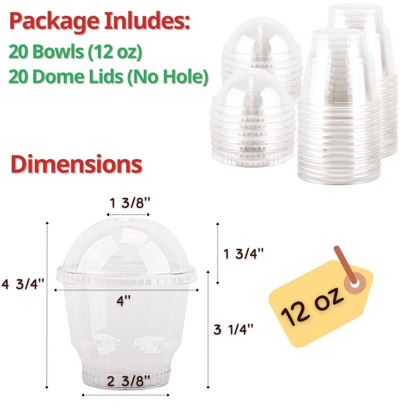 Aatriet [20 Sets] 12 oz Clear Plastic Dessert Cups with Lids NO HOLE  Disposable Bowls for Ice Cream  Parfait  Desserts at Party  Fruit Cup No Leaks - Image 1
