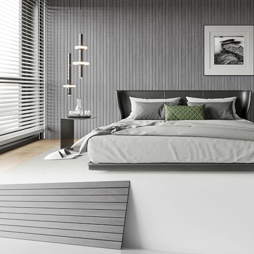 Abyssaly Wood Slat Wall Panels,Grey 3D Slat Wallpaper Textured Wall Tiles for Living Room, Self Adhesive Faux Wood Panel Covering 15.7in x 118in - Image 1