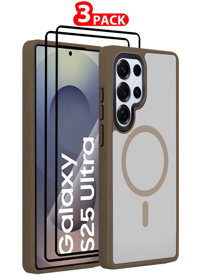 CATANES (for Samsung Galaxy S25 Ultra) 3Pakcs, Magnetic Slim Protective Case Wireless Charging Support with 2 Shock Proof 3D Screen Protectors - Dark Brown - Image 1