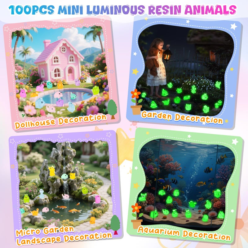 Hysagtek Mini Resin Animals Blind Bags - 100 Pcs Luminous Tiny Animals Glow in The Dark Little Farm Figures Micro Landscape Aquarium Potted Xmas Dollhouse Decor Fairy Garden Accessories - Image 5