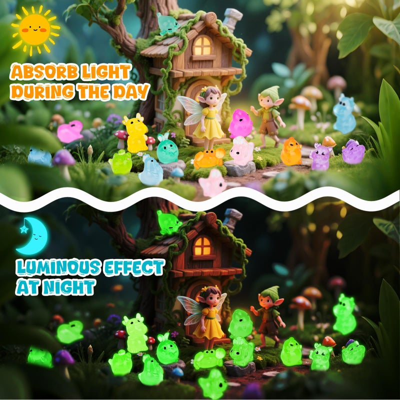 Hysagtek Mini Resin Animals Blind Bags - 100 Pcs Luminous Tiny Animals Glow in The Dark Little Farm Figures Micro Landscape Aquarium Potted Xmas Dollhouse Decor Fairy Garden Accessories - Image 3