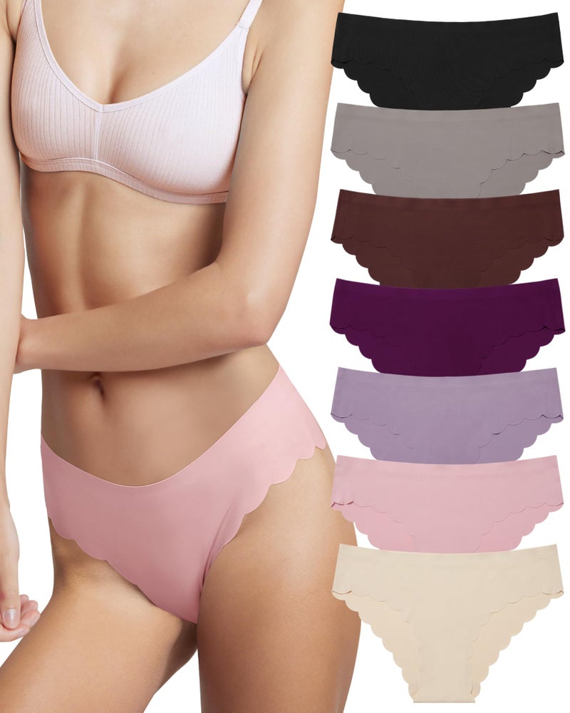 LEVAO Seamless Underwear for Women No Show Ice Silk Bikini Breathable Hipster Wavy Sides Invisibles Panties 7 Pack S-XXL - Image 1