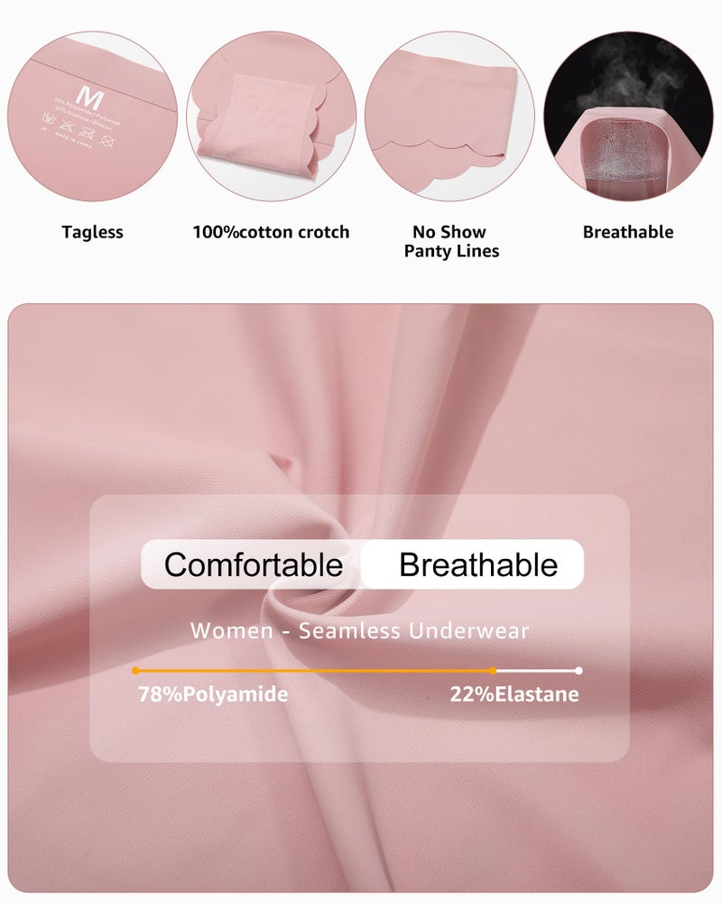 LEVAO Seamless Underwear for Women No Show Ice Silk Bikini Breathable Hipster Wavy Sides Invisibles Panties 7 Pack S-XXL - Image 4