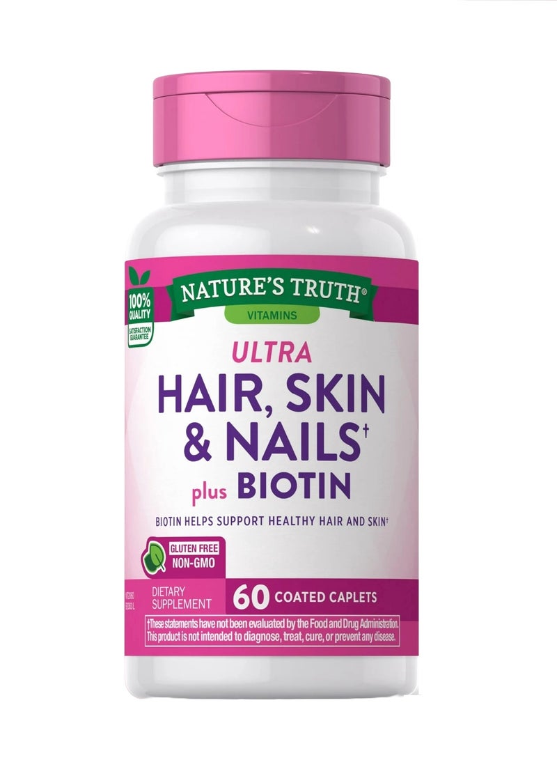 Nature's Truth Ultra Hair Skin & Nails Plus Biotin 60 Coated Caplets - Image 1