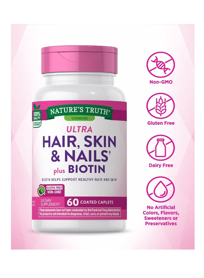Nature's Truth Ultra Hair Skin & Nails Plus Biotin 60 Coated Caplets - Image 2