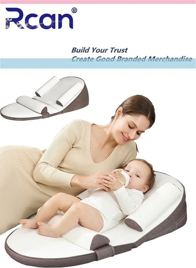 Rcan Portable Baby Lounger & Nursing Pillow, 0-30° Adjustable Baby Sleeping Nest, Anti-Reflux Milk Slope Pillow Breathable & Soft L-shaped Infant Travel Bed for Relieve Spill Milk, Overfeeding, Diaper Change Washable - Image 1