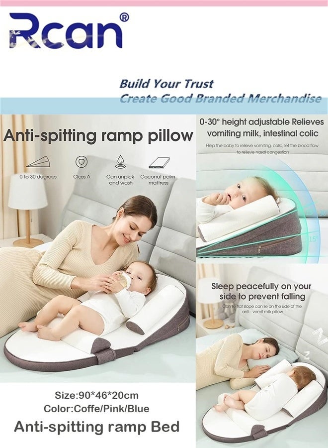 Rcan Portable Baby Lounger & Nursing Pillow, 0-30° Adjustable Baby Sleeping Nest, Anti-Reflux Milk Slope Pillow Breathable & Soft L-shaped Infant Travel Bed for Relieve Spill Milk, Overfeeding, Diaper Change Washable - Image 2
