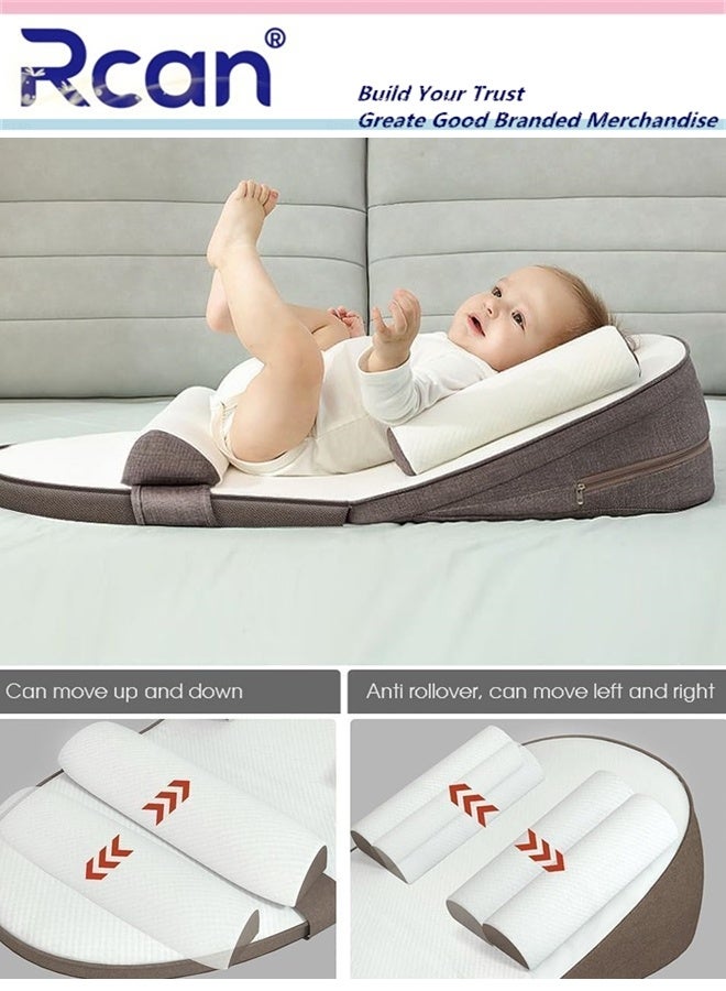 Rcan Portable Baby Lounger & Nursing Pillow, 0-30° Adjustable Baby Sleeping Nest, Anti-Reflux Milk Slope Pillow Breathable & Soft L-shaped Infant Travel Bed for Relieve Spill Milk, Overfeeding, Diaper Change Washable - Image 4