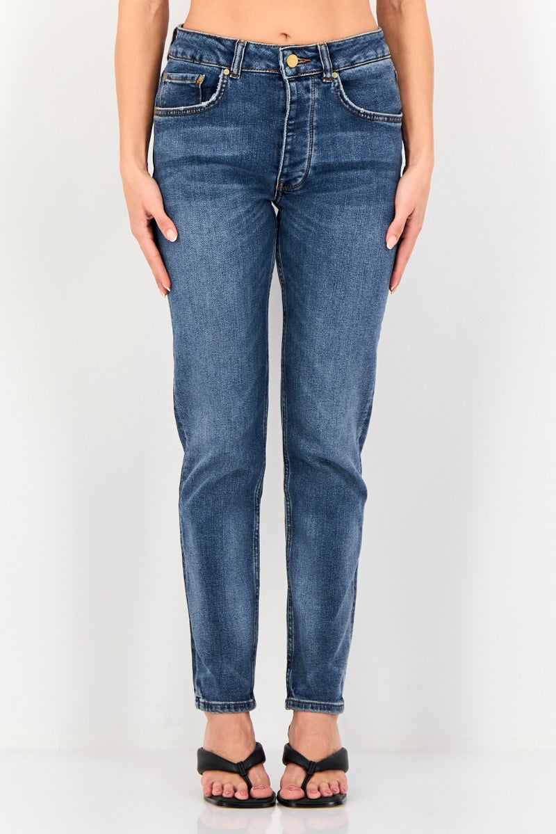 Reiko Women Regular Fit Washed Stretchable Jeans, Blue - Image 1