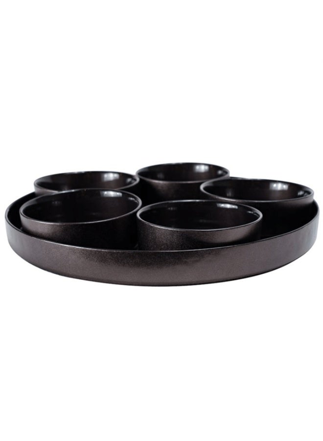 Secret de Gourmet 6-Piece Elegant Round Appetizer Serving Set Black - Image 2