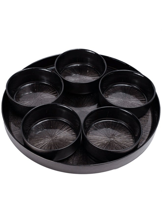 Secret de Gourmet 6-Piece Elegant Round Appetizer Serving Set Black - Image 1