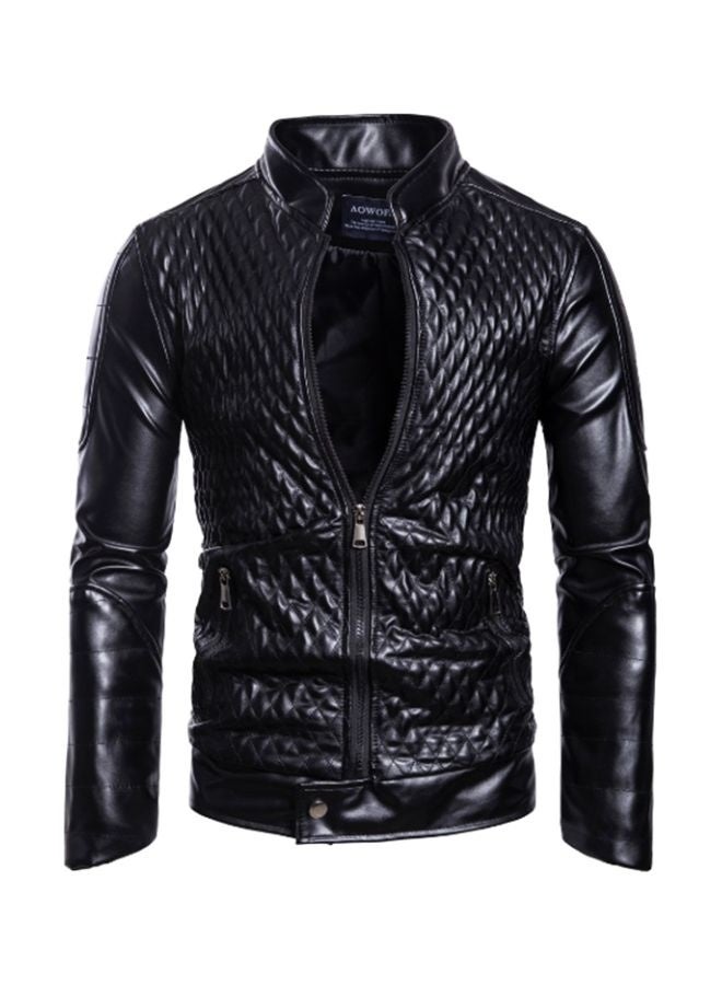 Lucky Men's standing collar leather jacket, autumn and winter motorcycle jacket, high-quality PU material jacket - Image 1