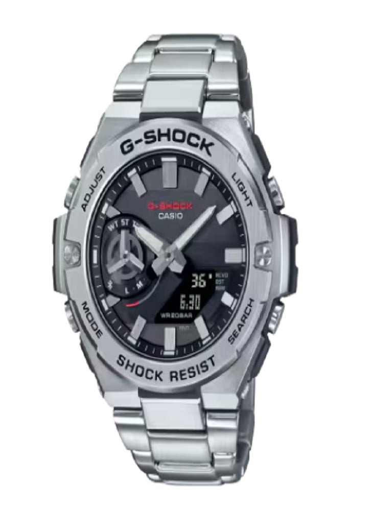 كاسيو ساعة كاسيو جي-شوك ​​للرجال من الفولاذ المقاوم للصدأ، تناظرية ورقمية - مقاومة للصدمات، مقاومة للماء حتى عمق 200 متر، إضاءة LED، شاشة متعددة الوظائف - Image 1