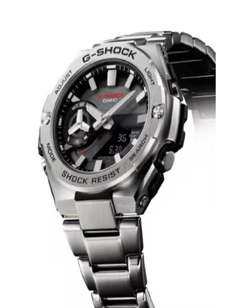 كاسيو ساعة كاسيو جي-شوك ​​للرجال من الفولاذ المقاوم للصدأ، تناظرية ورقمية - مقاومة للصدمات، مقاومة للماء حتى عمق 200 متر، إضاءة LED، شاشة متعددة الوظائف - Image 2