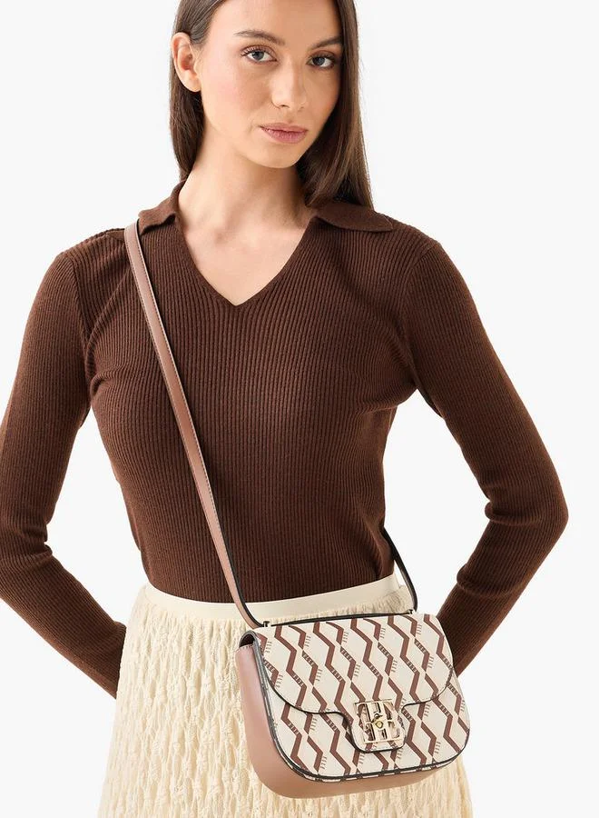 ELLE Monogram Print Crossbody Bag with Adjustable Strap