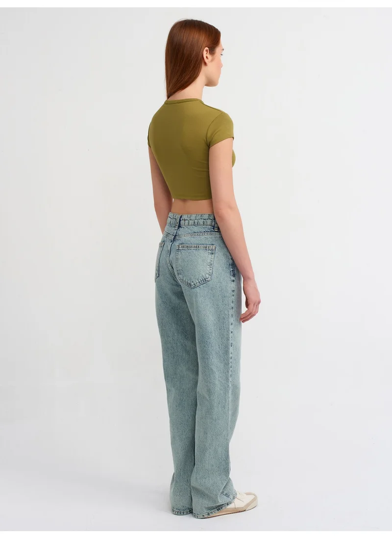 ديلفين 71458 Wash Effect Denim Trousers-Green