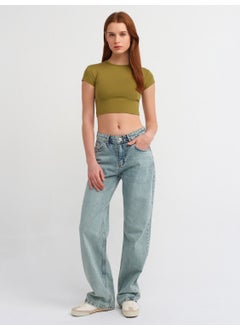 Dilvin 71458 Wash Effect Denim Trousers-Green  - Image 1