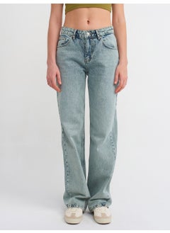 Dilvin 71458 Wash Effect Denim Trousers-Green  - Image 3