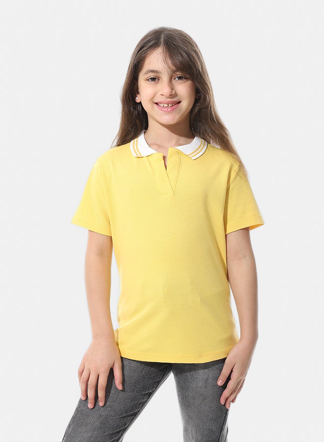 Andora Johnny Collar Pique Polo Shirt _ Yellow & White - Image 1