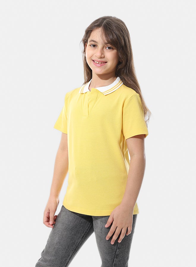 Andora Johnny Collar Pique Polo Shirt _ Yellow & White - Image 2