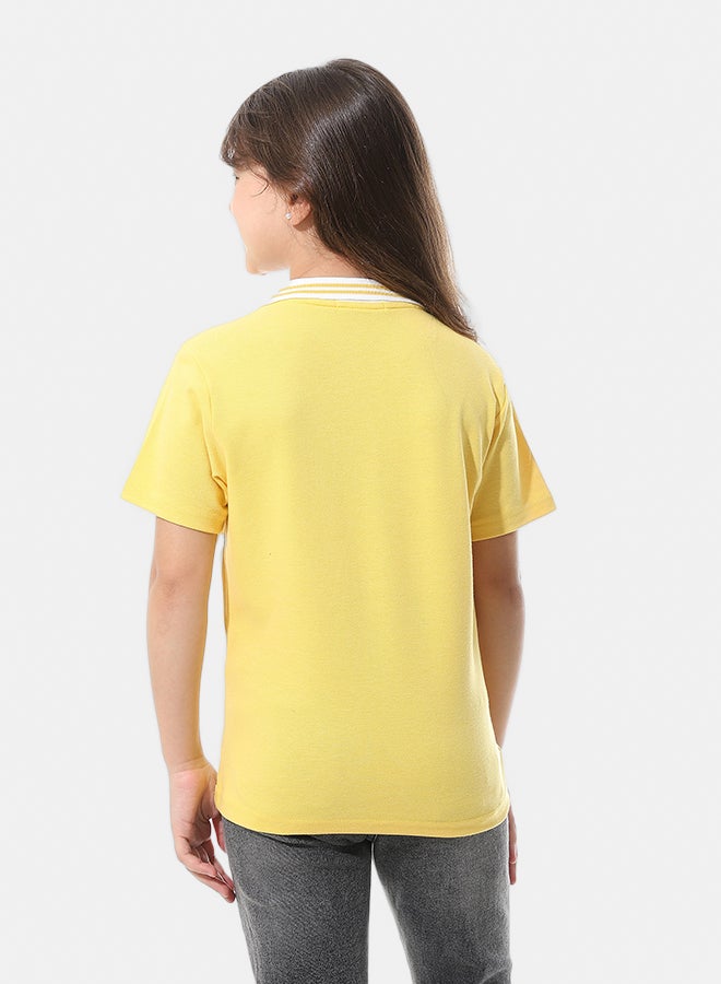 Andora Johnny Collar Pique Polo Shirt _ Yellow & White - Image 4