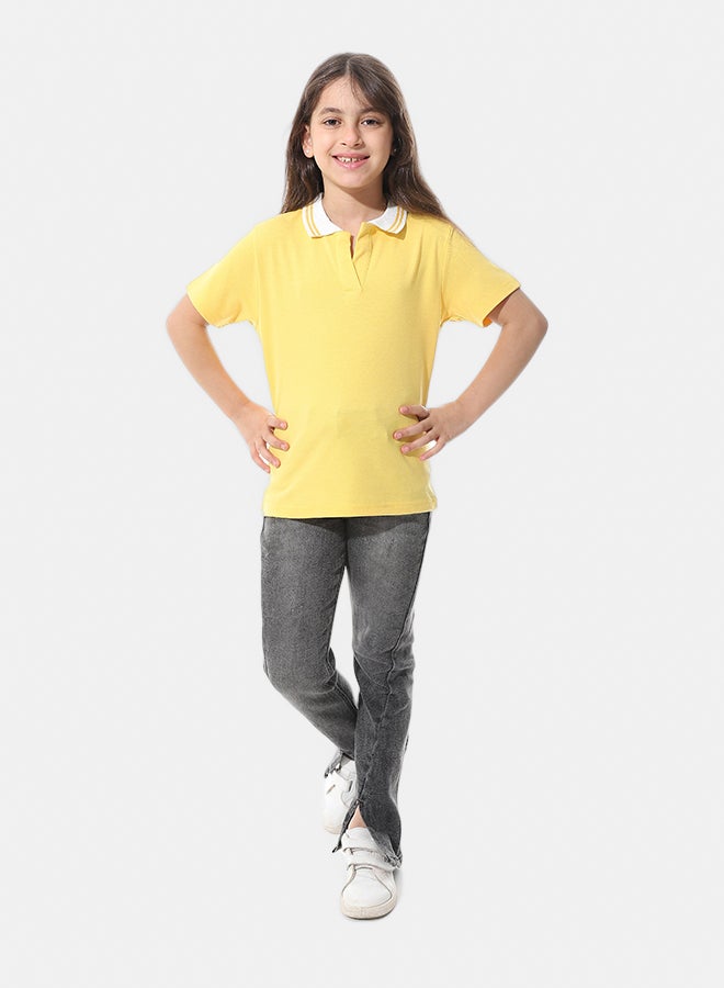 Andora Johnny Collar Pique Polo Shirt _ Yellow & White - Image 5
