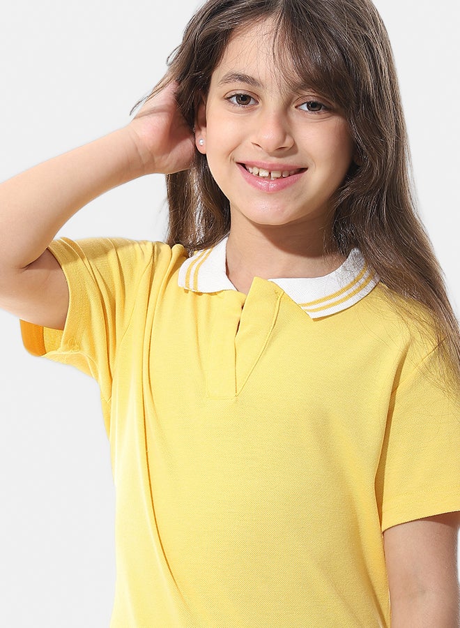 Andora Johnny Collar Pique Polo Shirt _ Yellow & White - Image 3