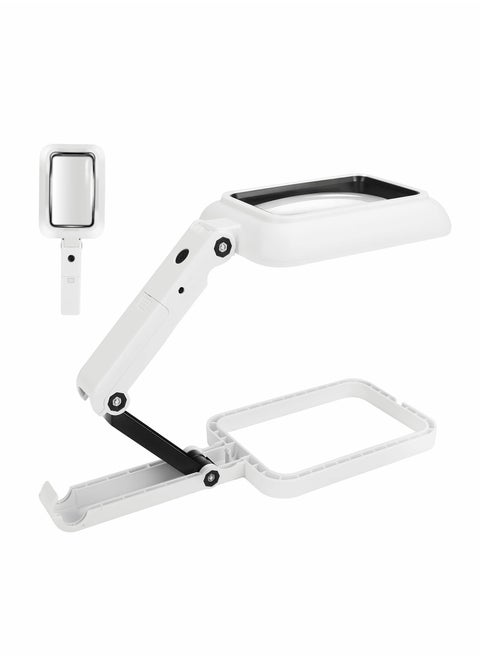 Magnifier with Light, 2 in 1 Standing and Handheld Magnifier, 18 LED Illuminated Magnifier Foldable Square Magnifier for Reading, Soldering, Inspection, Jewelry, Hobbies and Crafts