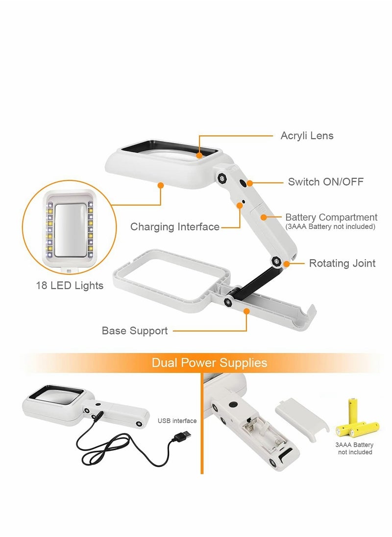 Excefore Magnifier with Light, 2 in 1 Standing and Handheld Magnifier, 18 LED Illuminated Magnifier Foldable Square Magnifier for Reading, Soldering, Inspection, Jewelry, Hobbies and Crafts  - Image 3