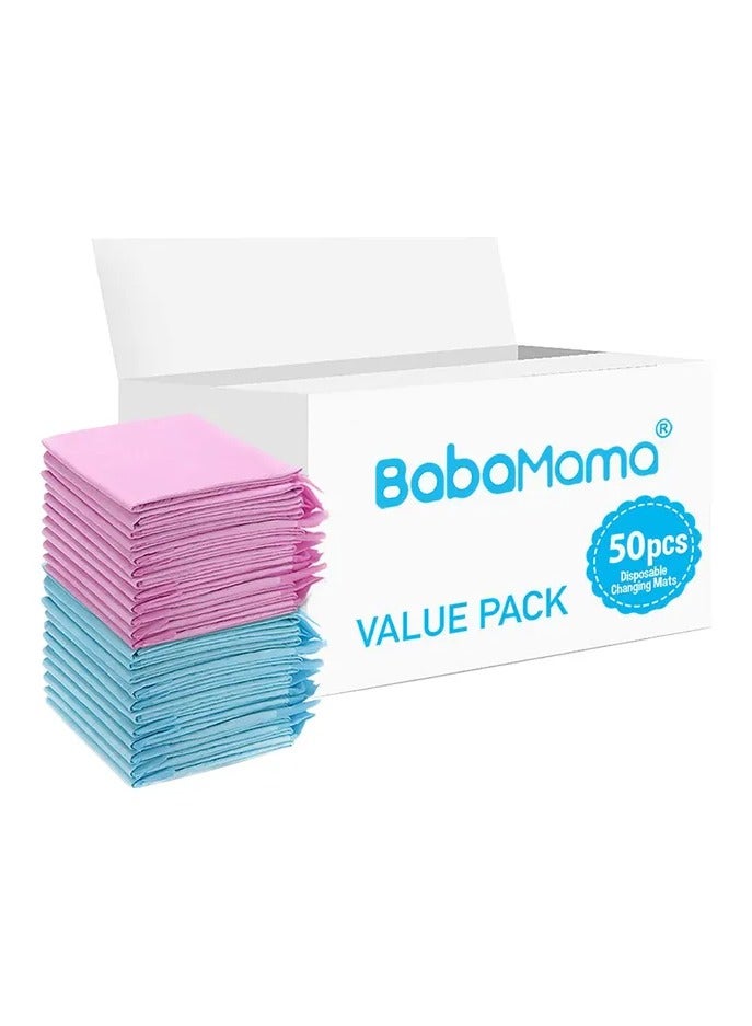 Babamama Disposable Changing Mats, 50 Counts, Soft Waterproof Mat, Portable Leak Proof Changing Mat, New Mom Leak-Proof Under pad, Mattress Table Protector Pad - Image 1