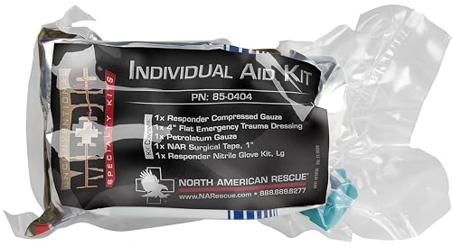 North American Rescue Individual Aid Kit NAR Compact First Aid with Compressed Gauze, Petrolatum Gauze, ETD, Gloves, Surgical Tape (85-0404) - Image 1