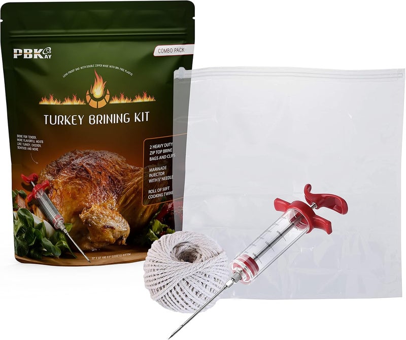 PBKay Large Turkey Brine Bags, Combo Pack - Marinade Injector - Roll cooking Twine - XL Heavy Duty Leakproof, Food grade BPA free - Image 1