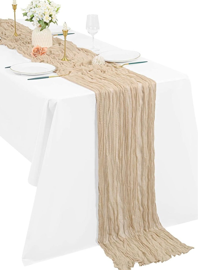 باللون البيج مفارش طاولات,قماش طاوله 90 × 300 سم مفرش طاولة من القماش القطني بوهو,ديكورات طاوله لحفلات الزفاف, وحفلات استقبا, المولود الجديد, وحفلات أعياد الميلاد, مفرش طاولة طويل مجعد زينة الحفلات - Image 1