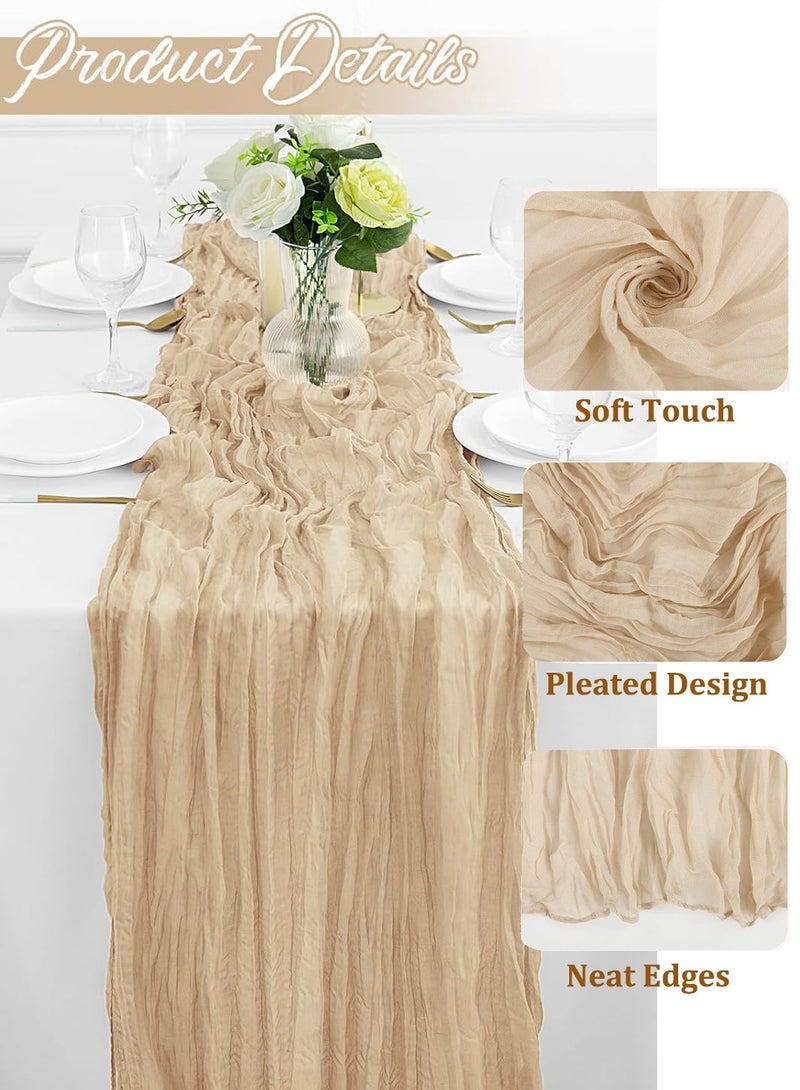 باللون البيج مفارش طاولات,قماش طاوله 90 × 300 سم مفرش طاولة من القماش القطني بوهو,ديكورات طاوله لحفلات الزفاف, وحفلات استقبا, المولود الجديد, وحفلات أعياد الميلاد, مفرش طاولة طويل مجعد زينة الحفلات - Image 4