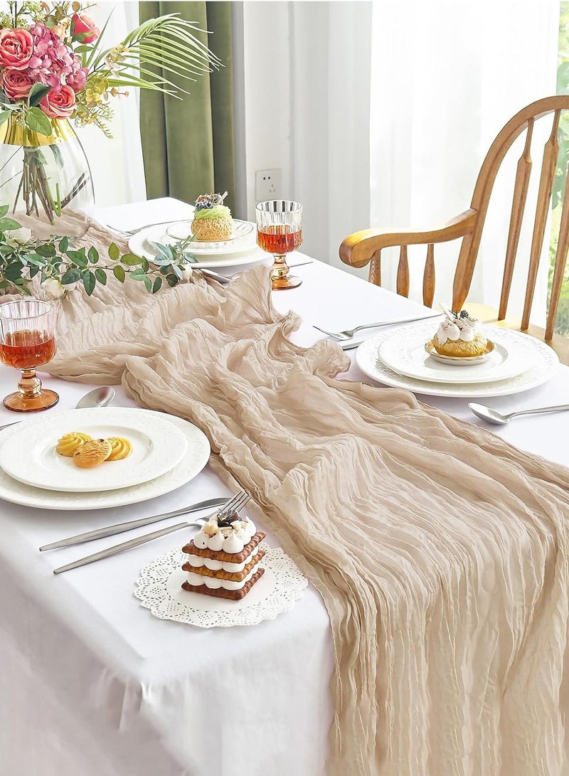 Beige Cheesecloth Table Runner 90 x 300 cm Boho Gauze Table Runner for Wedding Bridal Baby Shower Birthday Party Long Crumpled Table Runner Party Decorations - Image 1